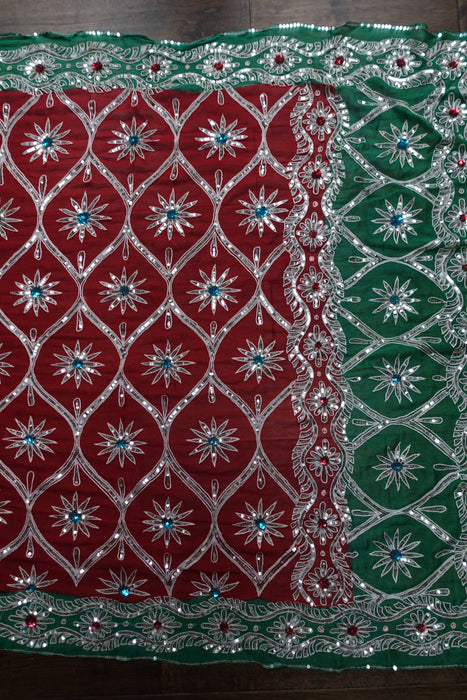 Red Pure Silk Chiffon Vintage Wedding Sari - Preloved