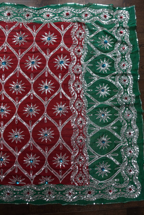 Red Pure Silk Chiffon Vintage Wedding Sari - Preloved