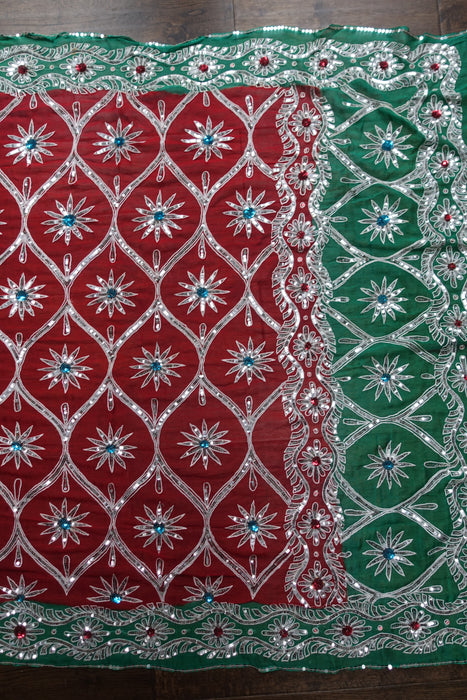 Red Pure Silk Chiffon Vintage Wedding Sari - Preloved