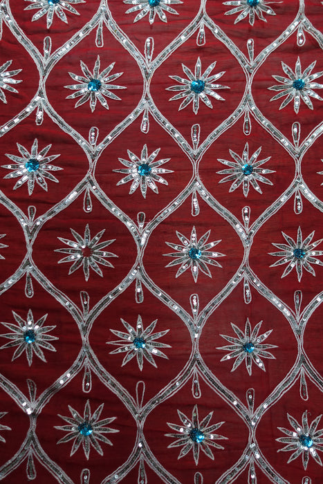 Red Pure Silk Chiffon Vintage Wedding Sari - Preloved