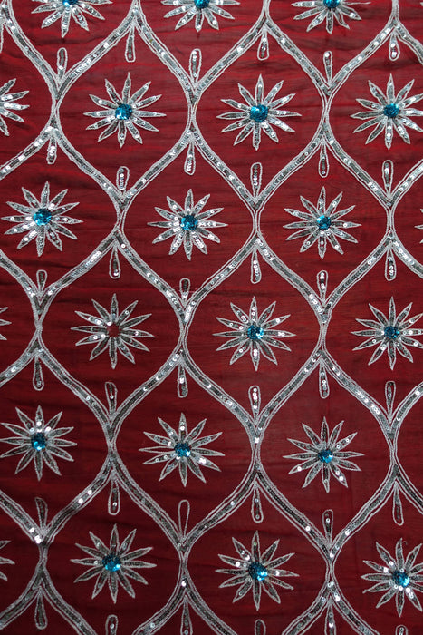 Red Pure Silk Chiffon Vintage Wedding Sari - Preloved