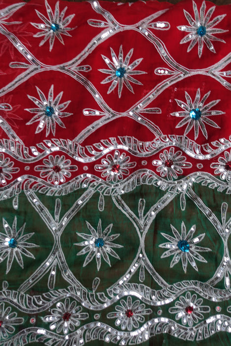 Red Pure Silk Chiffon Vintage Wedding Sari - Preloved