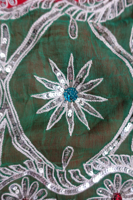 Red Pure Silk Chiffon Vintage Wedding Sari - Preloved