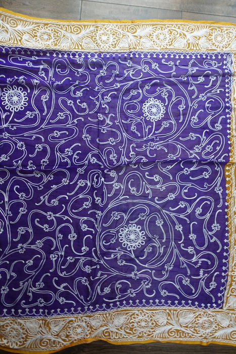 Purple And Yellow Vintage Silk Chiffon Sari - New