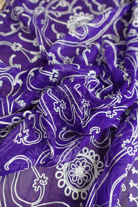Purple And Yellow Vintage Silk Chiffon Sari - New