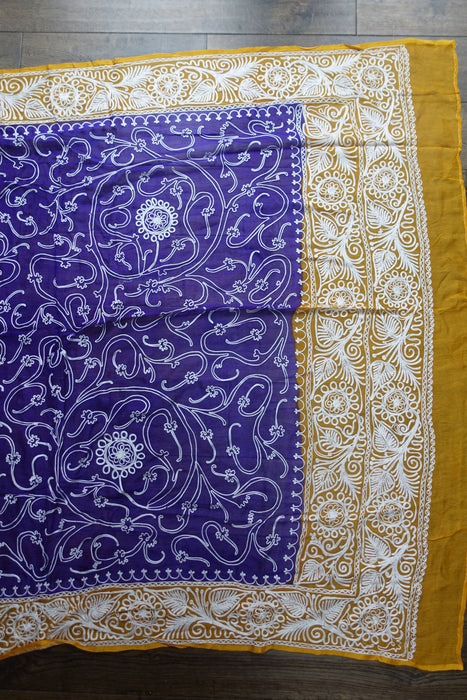 Purple And Yellow Vintage Silk Chiffon Sari - New