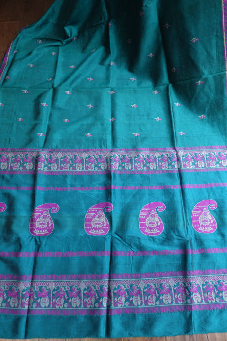 Teal Pure Silk Vintage Sari - Preloved