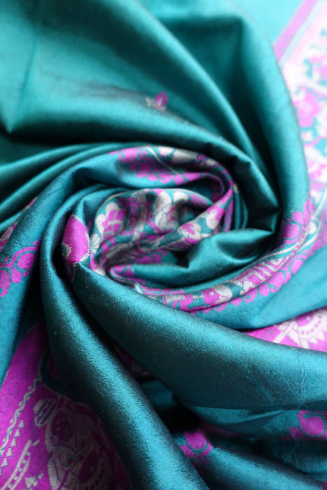 Teal Pure Silk Vintage Sari - Preloved