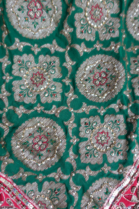 Forest Green Embellished Zardosi Sari With Blouse To Fit 36 Bust - Preloved