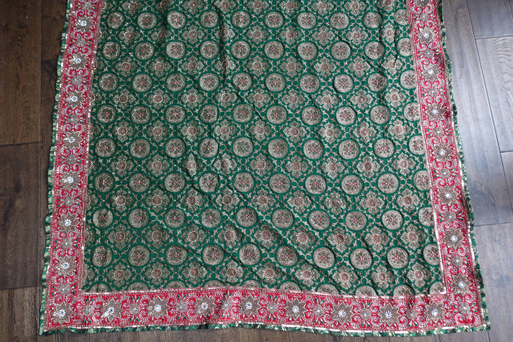 Forest Green Embellished Zardosi Sari With Blouse To Fit 36 Bust - Preloved
