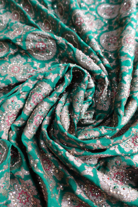 Forest Green Embellished Zardosi Sari With Blouse To Fit 36 Bust - Preloved