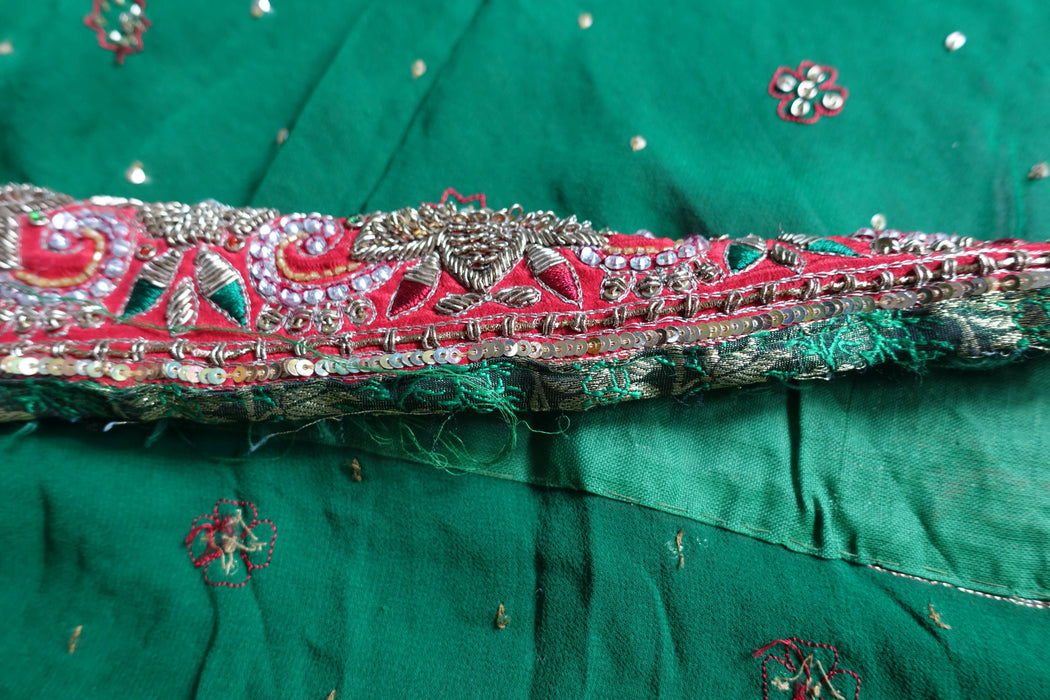 Forest Green Embellished Zardosi Sari With Blouse To Fit 36 Bust - Preloved