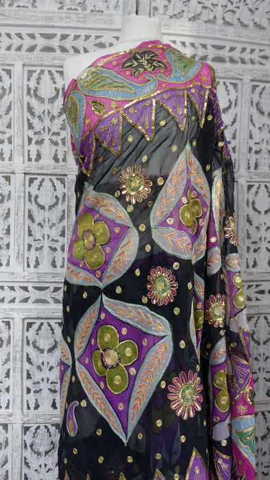 Vintage Sequinned  Colourful Sari - Preloved