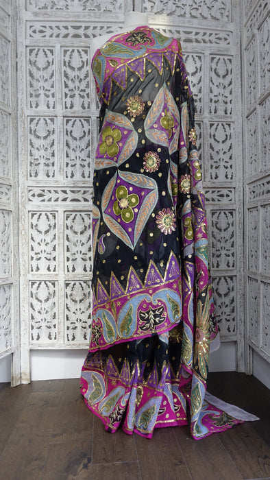 Vintage Sequinned  Colourful Sari - Preloved