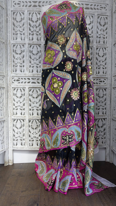 Vintage Sequinned  Colourful Sari - Preloved