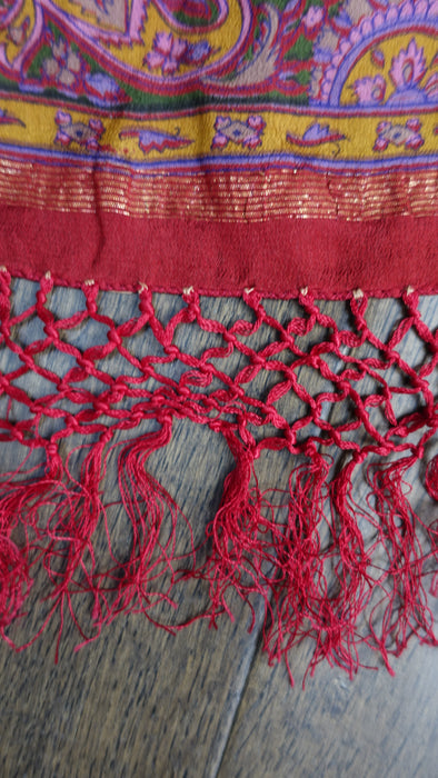 Ochre And Red Pasiely Silk Sari - New