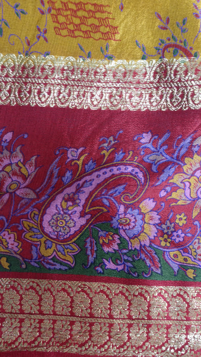 Ochre And Red Pasiely Silk Sari - New