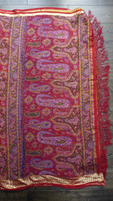 Ochre And Red Pasiely Silk Sari - New