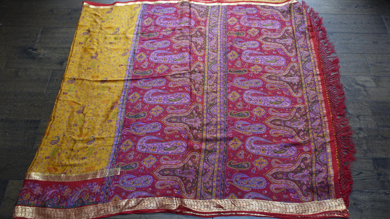 Ochre And Red Pasiely Silk Sari - New