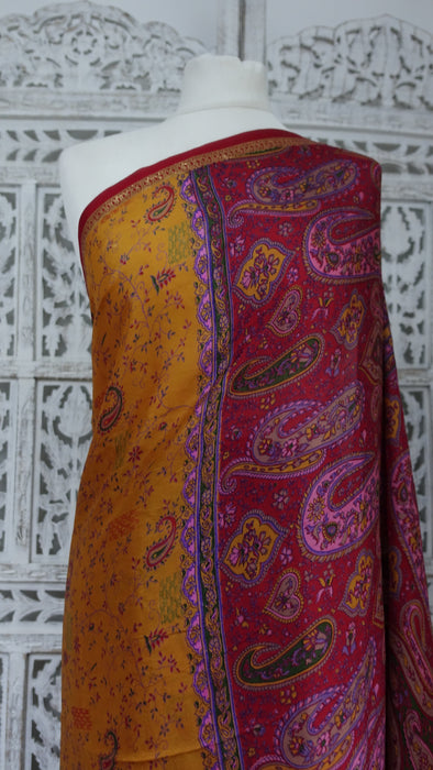 Ochre And Red Pasiely Silk Sari - New
