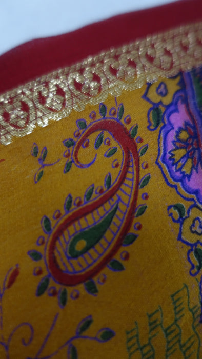 Ochre And Red Pasiely Silk Sari - New