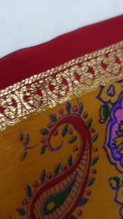 Ochre And Red Pasiely Silk Sari - New