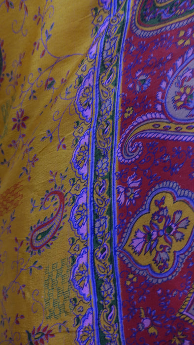 Ochre And Red Pasiely Silk Sari - New