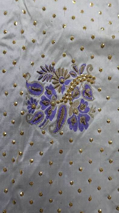 White And Blue Pure Silk Vintage Sari - New