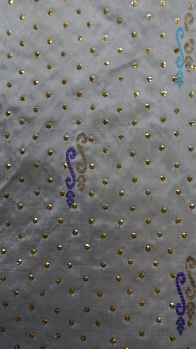 White And Blue Pure Silk Vintage Sari - New