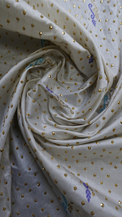 White And Blue Pure Silk Vintage Sari - New
