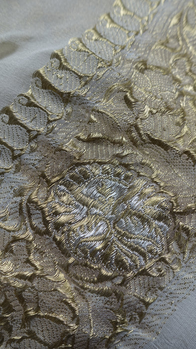 Cream Silk Chiffon Vintage Sari With Blouse Piece - New