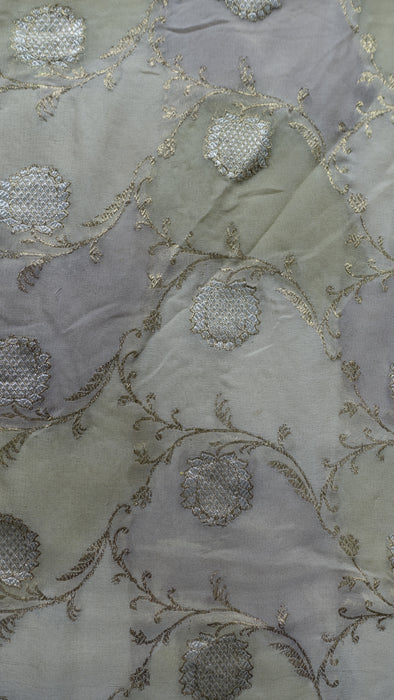 Cream Silk Chiffon Vintage Sari With Blouse Piece - New