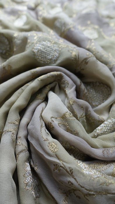 Cream Silk Chiffon Vintage Sari With Blouse Piece - New