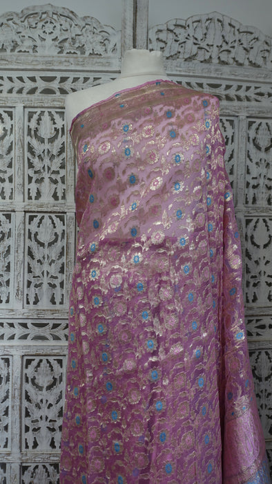 Soft Pink Vintage Silk Voile Sari - Preloved