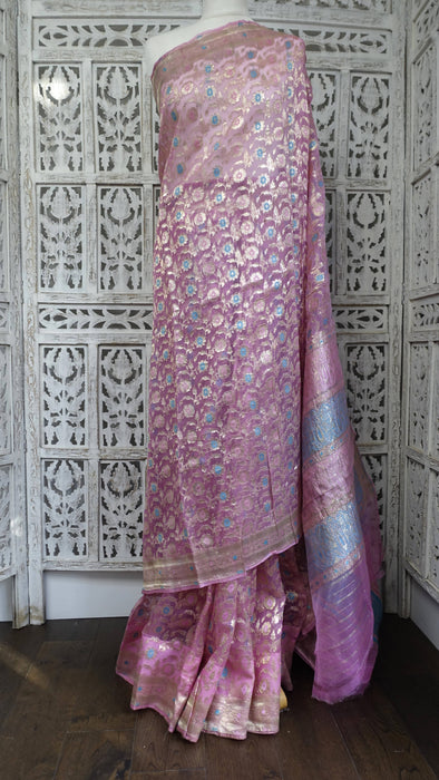 Soft Pink Vintage Silk Voile Sari - Preloved