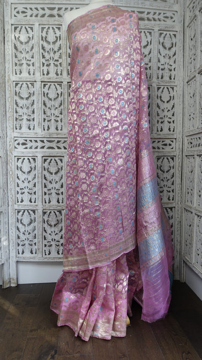 Soft Pink Vintage Silk Voile Sari - Preloved