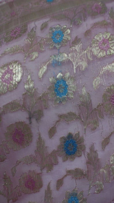 Soft Pink Vintage Silk Voile Sari - Preloved