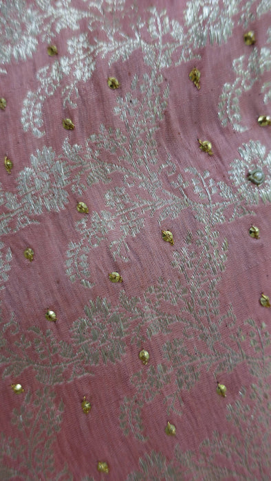 Peach And Purple Vintage Banarsi Silk With Sequins - New
