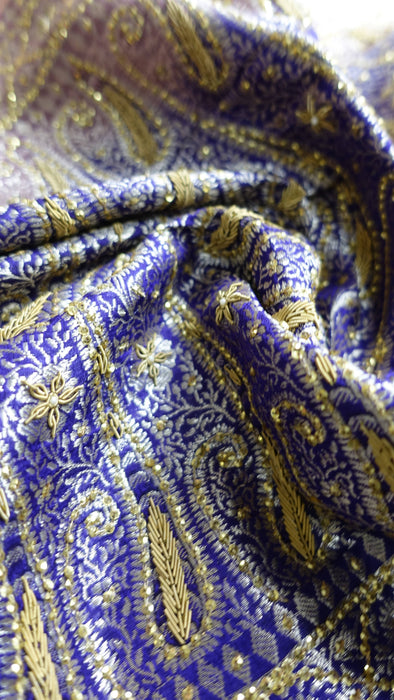 Peach And Purple Vintage Banarsi Silk With Sequins - New