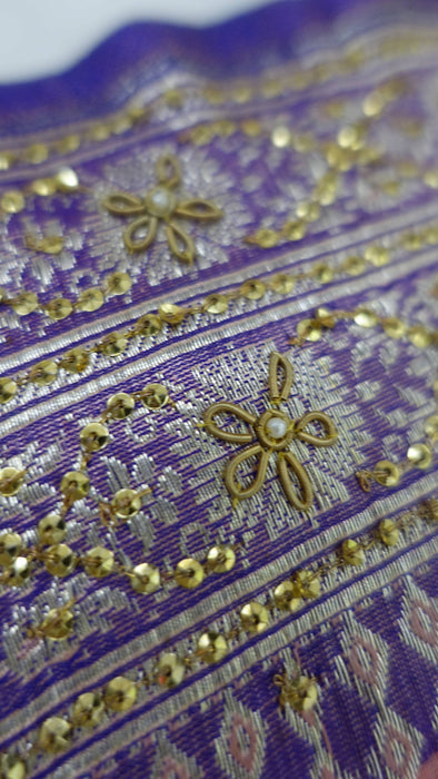 Peach And Purple Vintage Banarsi Silk With Sequins - New