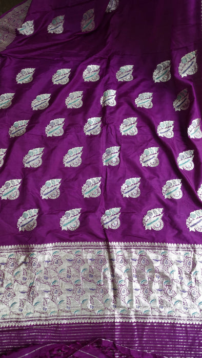 Purple Silk Banarsi Sari - New