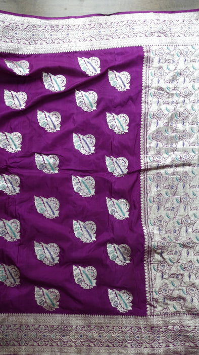 Purple Silk Banarsi Sari - New