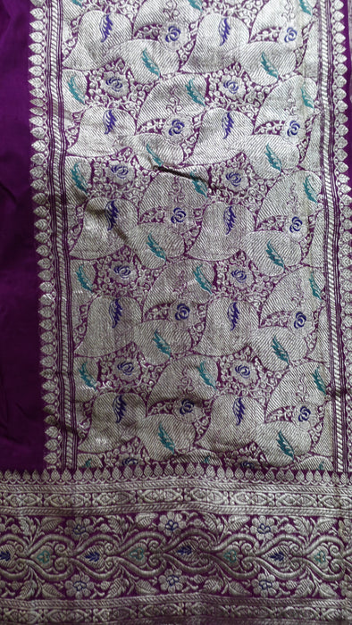 Purple Silk Banarsi Sari - New