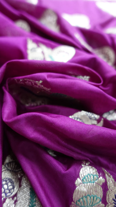 Purple Silk Banarsi Sari - New