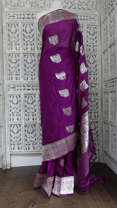 Purple Silk Banarsi Sari - New
