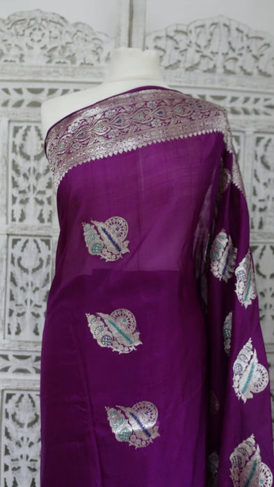 Purple Silk Banarsi Sari - New