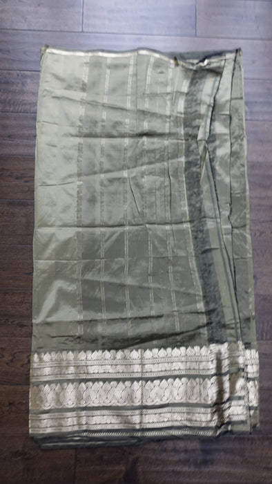 Khaki Green Silk Blend Sari - New