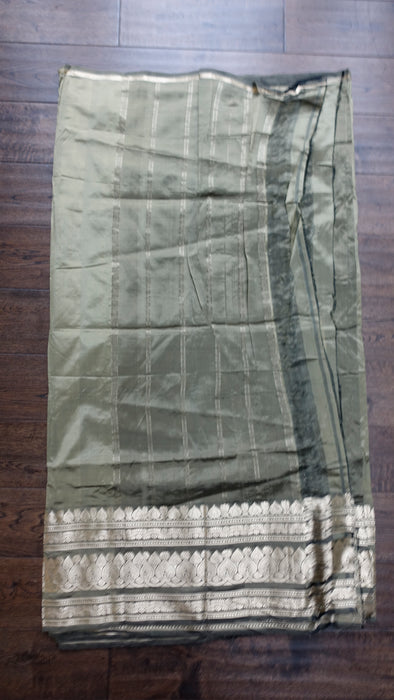 Khaki Green Silk Blend Sari - New