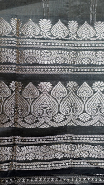 Khaki Green Silk Blend Sari - New