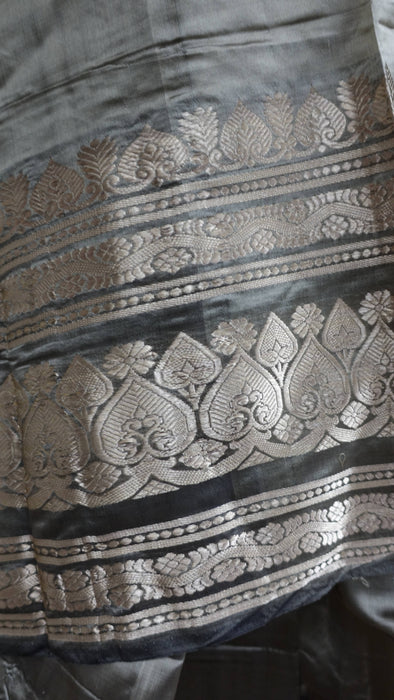 Khaki Green Silk Blend Sari - New